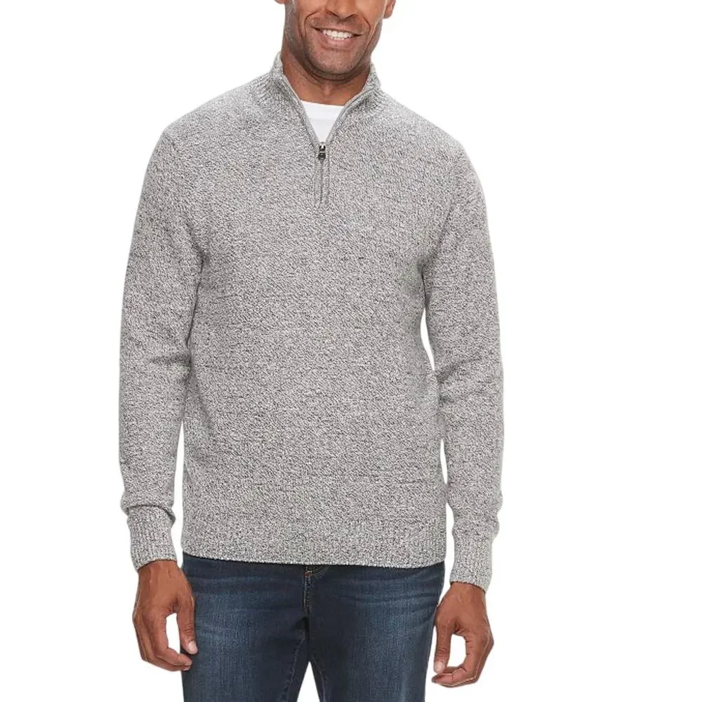 Croft & Barrow Men's Large Gray Quarter Zip Long Sleeve Collar Sweater